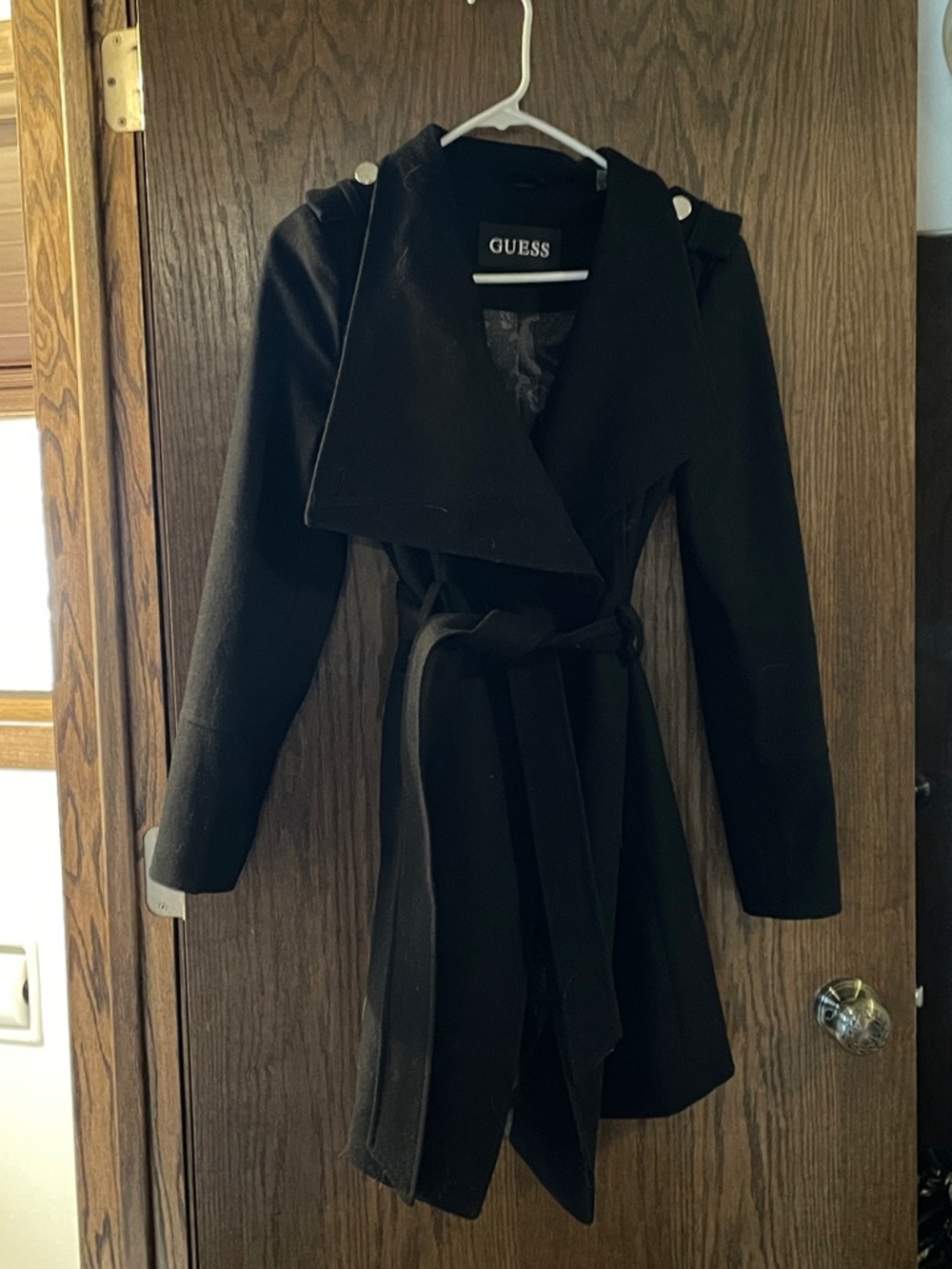 GUESS Black Wrap Trench Coat with Belt